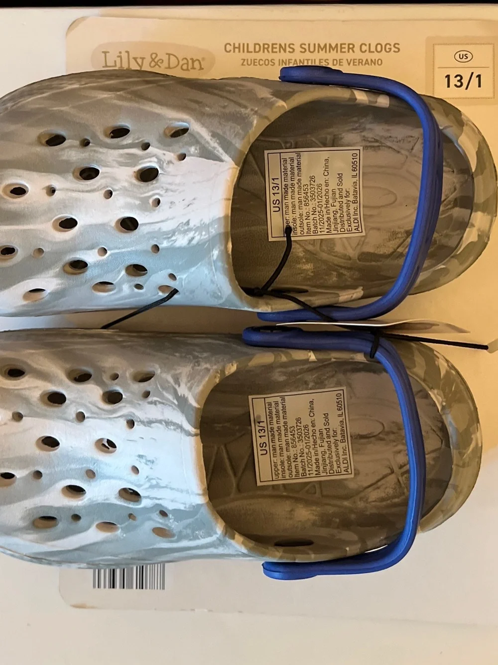 Lily & Dan Aldi Kids Gray Cream Swirl Summer Clogs Shoes Size 13/1 New w/tag